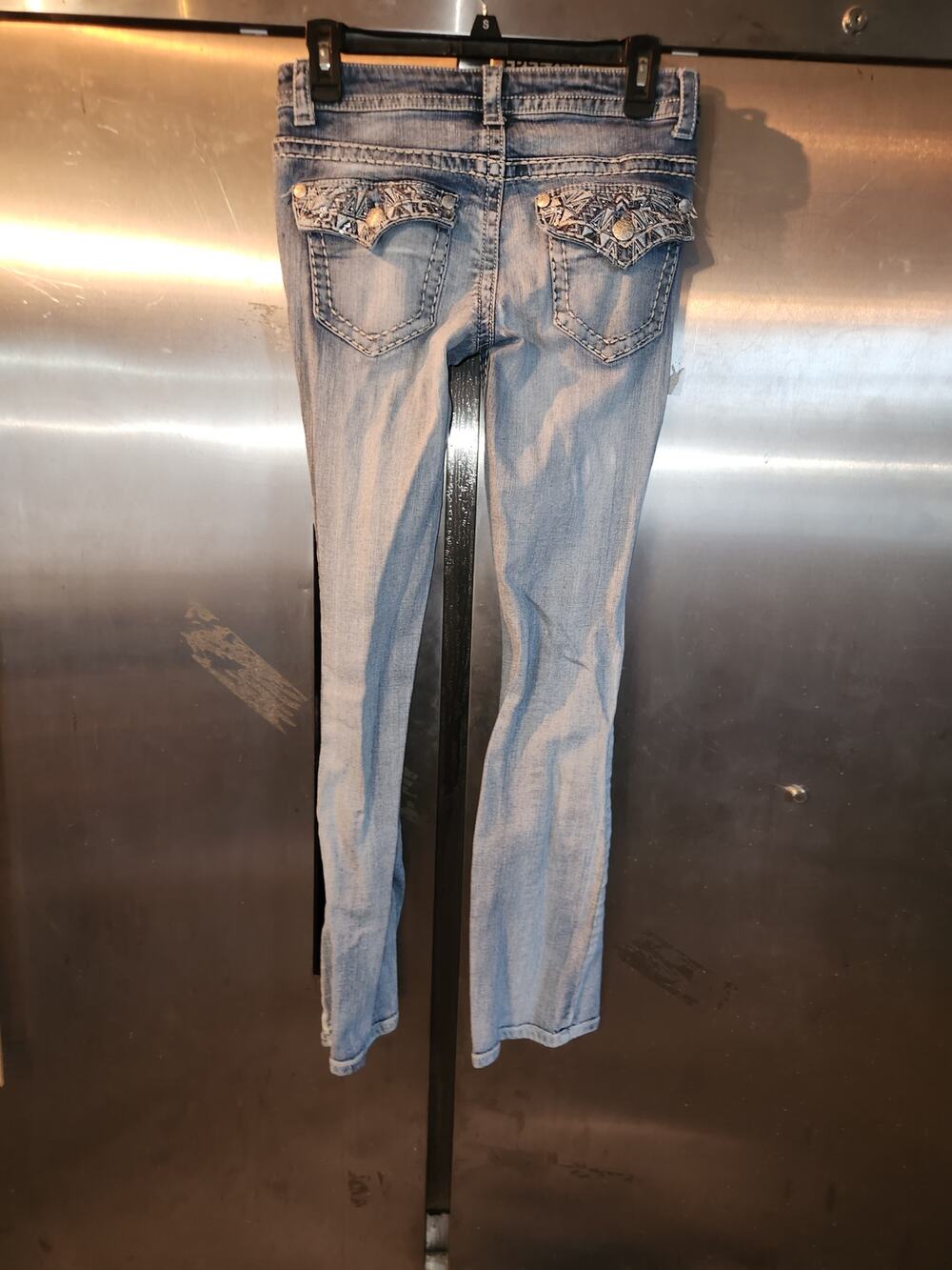 Paisley Sky Women's Size 4 Bootcut Jeans Light Wash Rhinestone Flap Pockets